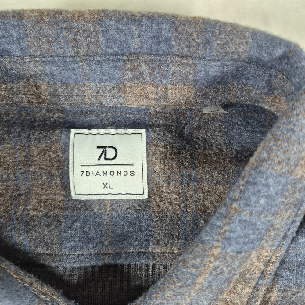 7‎ Diamonds Generation Soft Flannel Shirt Men's XL Blue Brown Plaid Stretch NWT - Picture 6 of 9